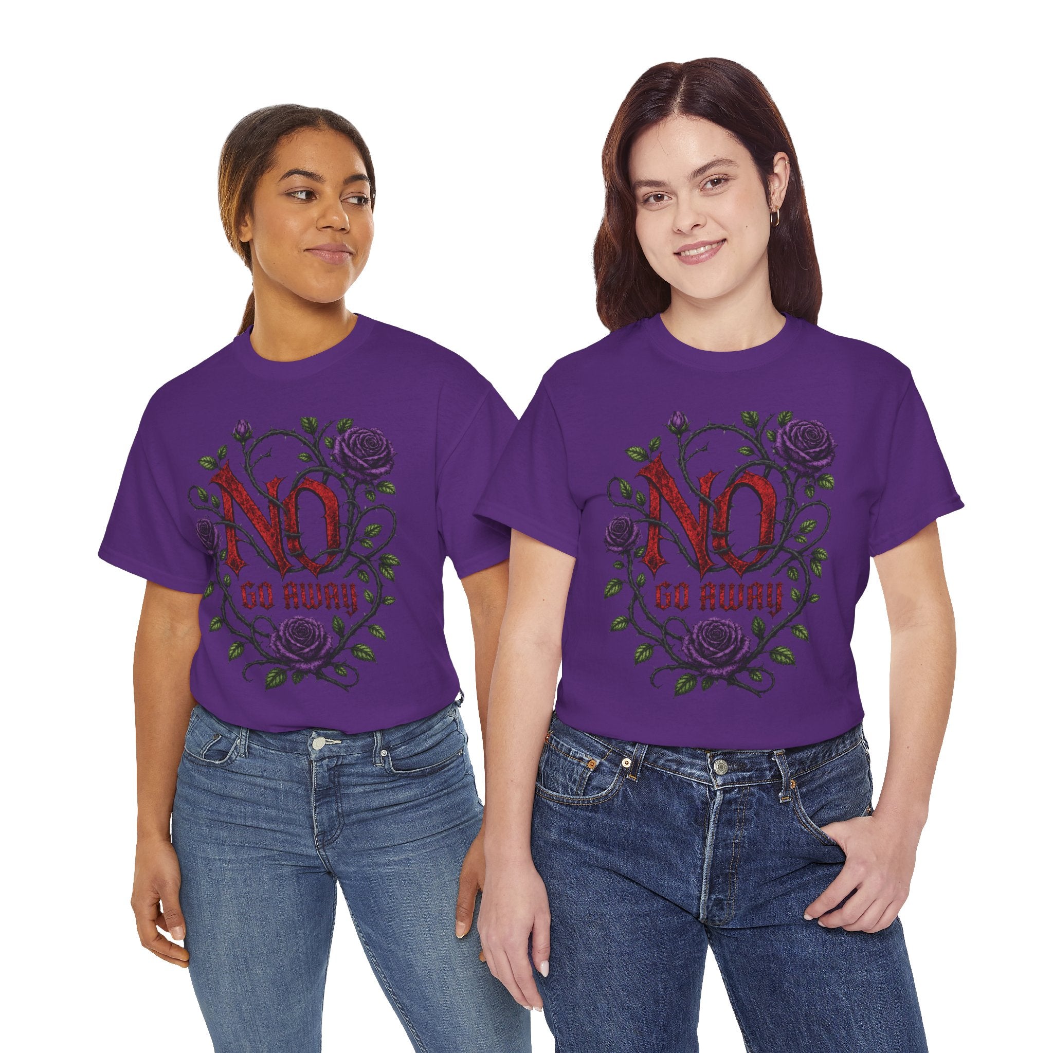 No Go Away T-Shirt | Gothic Purple Roses, Dark Floral Typography