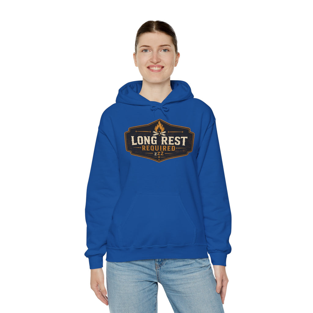 Long Rest Required Hoodie — Camping Campfire Graphic Pullover