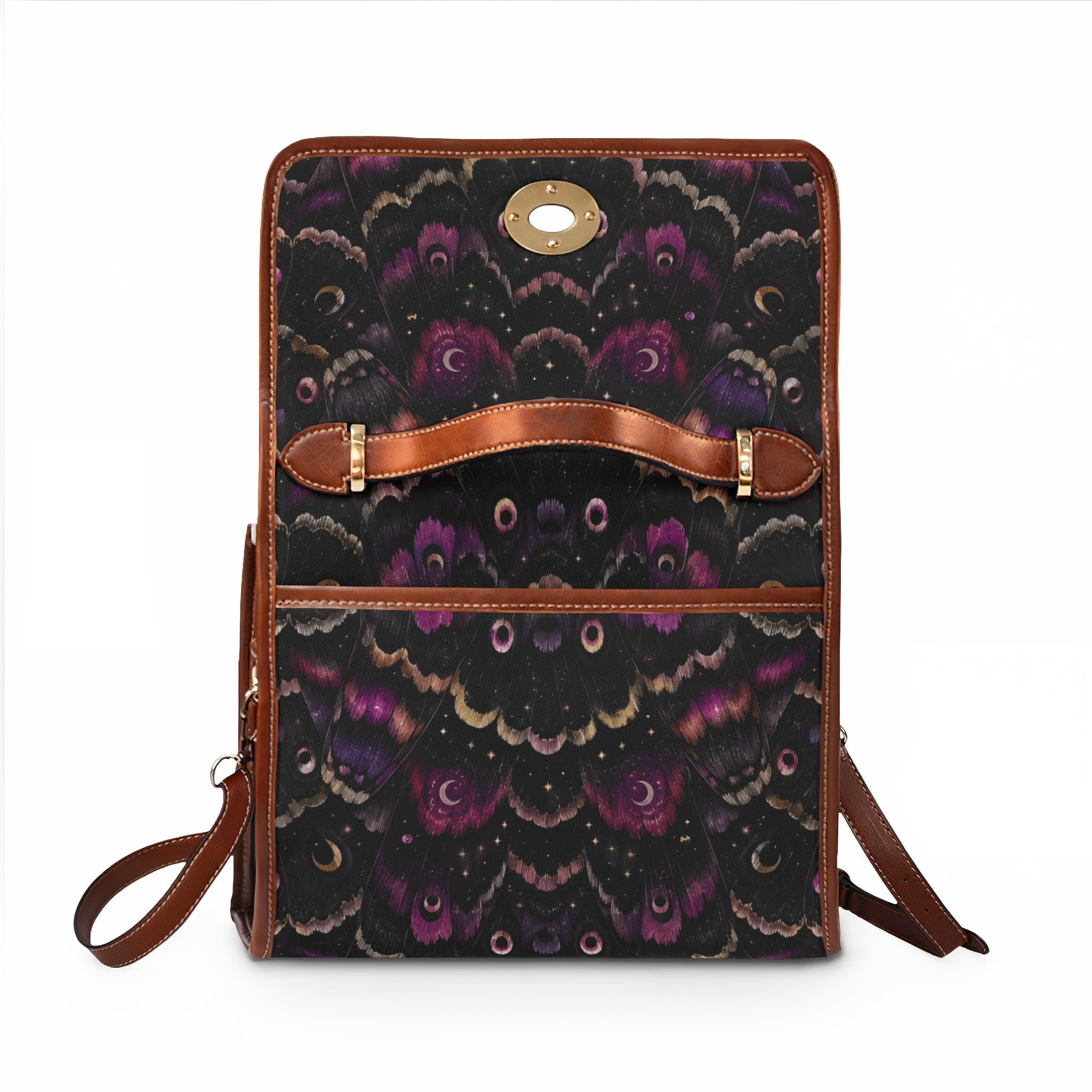 Dark Purple Moth Wing Pattern Waterproof Canvas Bag | Floral Boho Satchel