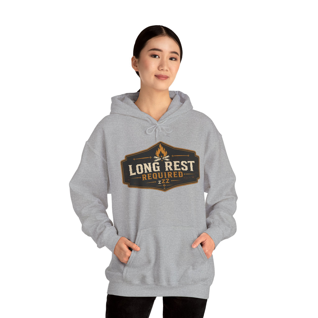 Long Rest Required Hoodie — Camping Campfire Graphic Pullover
