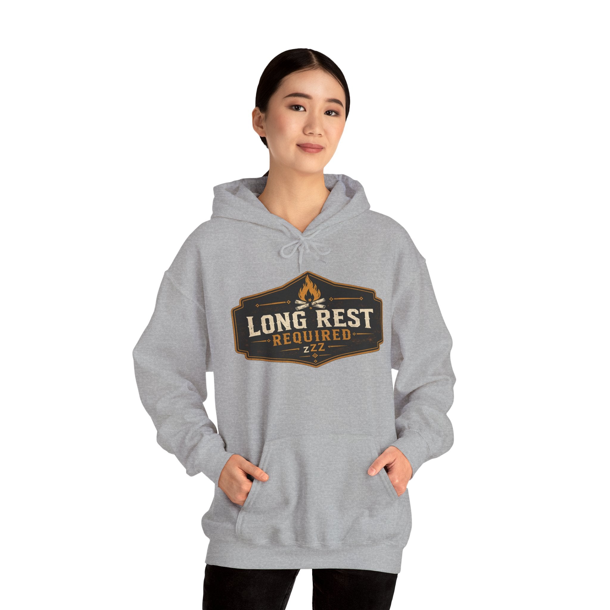 Long Rest Required Hoodie — Camping Campfire Graphic Pullover