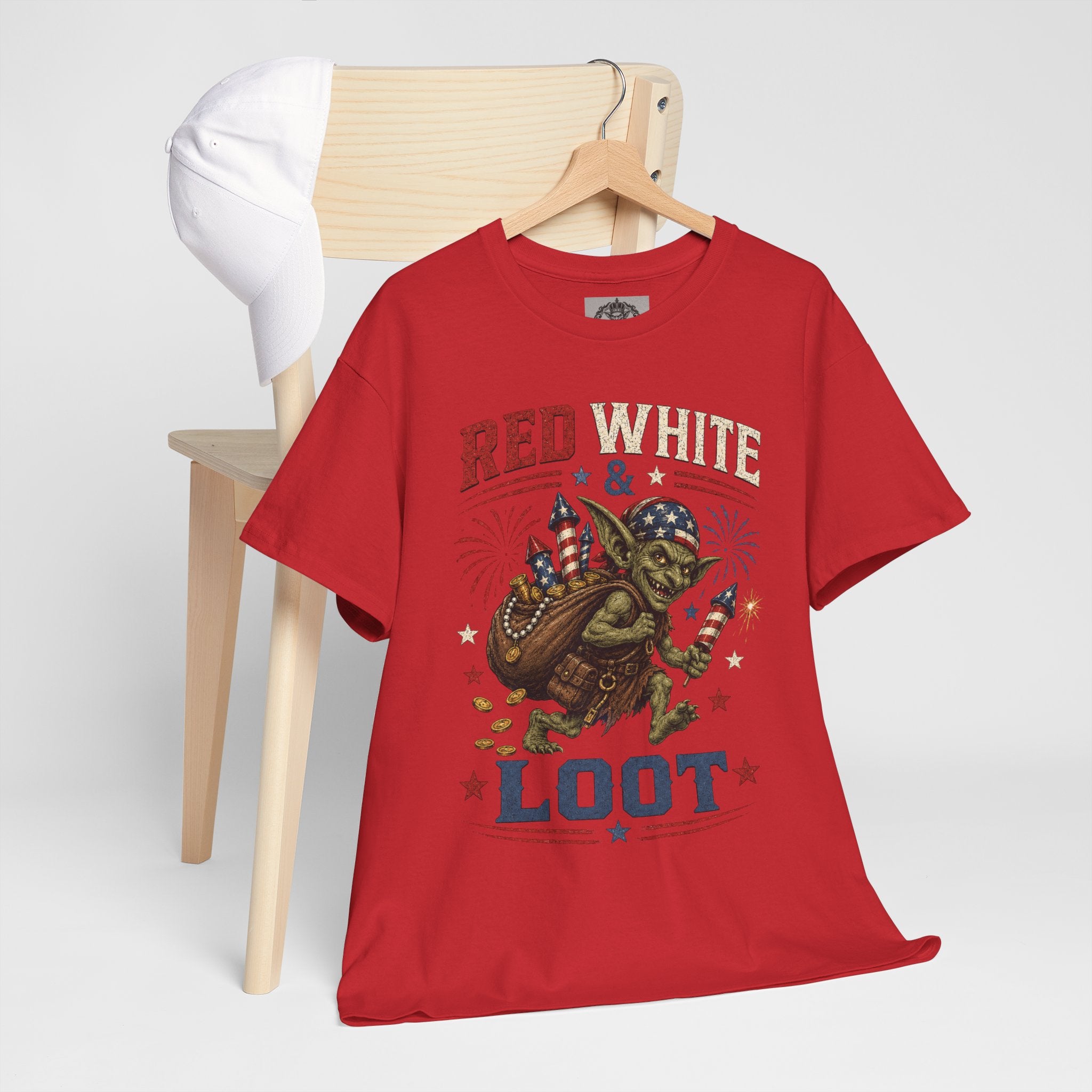 Red White & Loot Goblin Illustration Tee | Patriotic Fourth of July Shirt