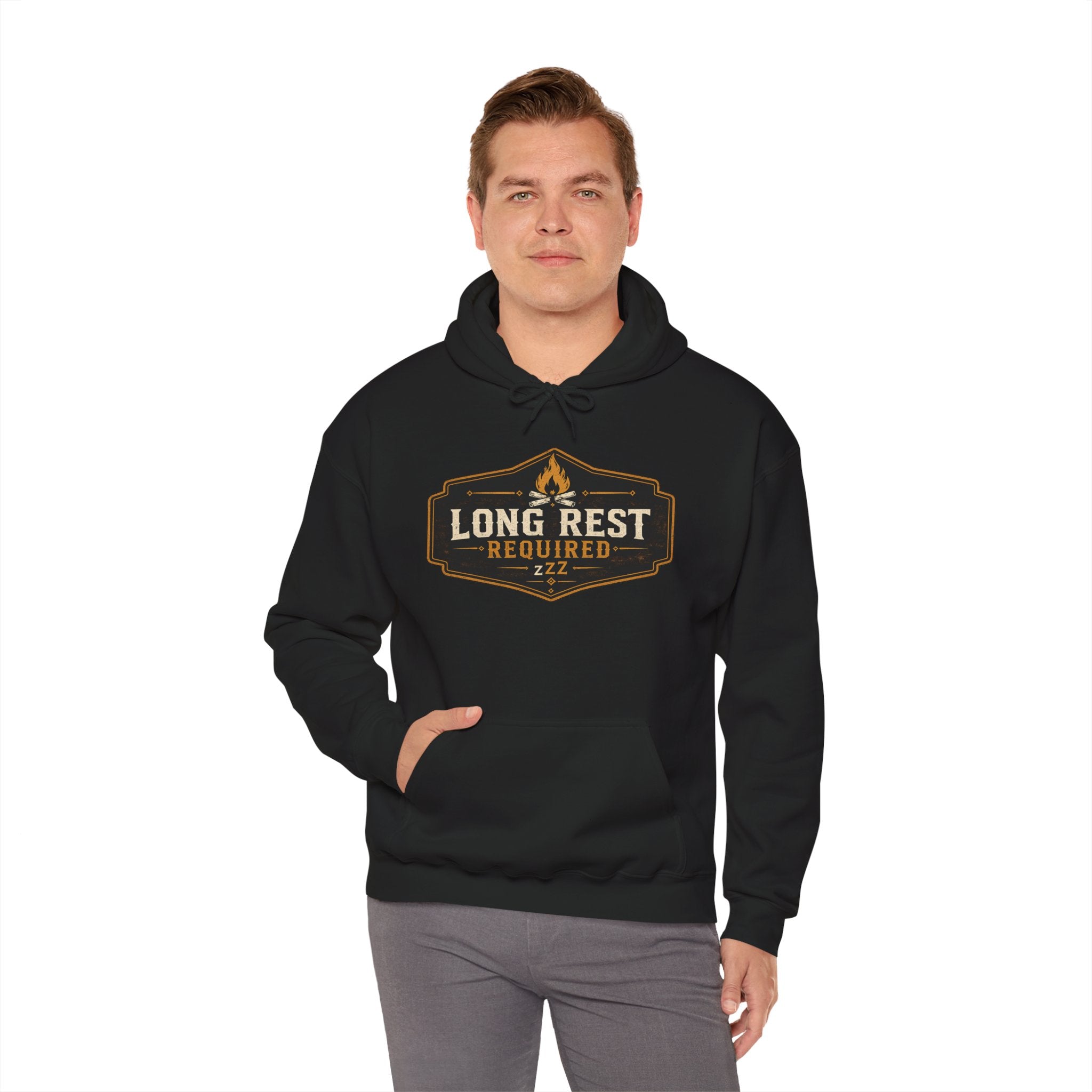 Long Rest Required Hoodie — Camping Campfire Graphic Pullover
