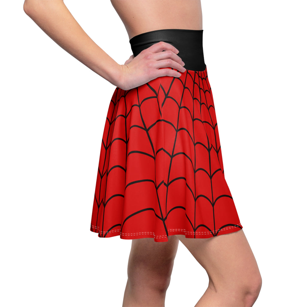 Red Spiderweb Skater Skirt — Women's Comic-Style Cosplay & Halloween Skirt