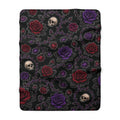Gothic Skull and Roses Sherpa Blanket | Dark Floral Skull Throw