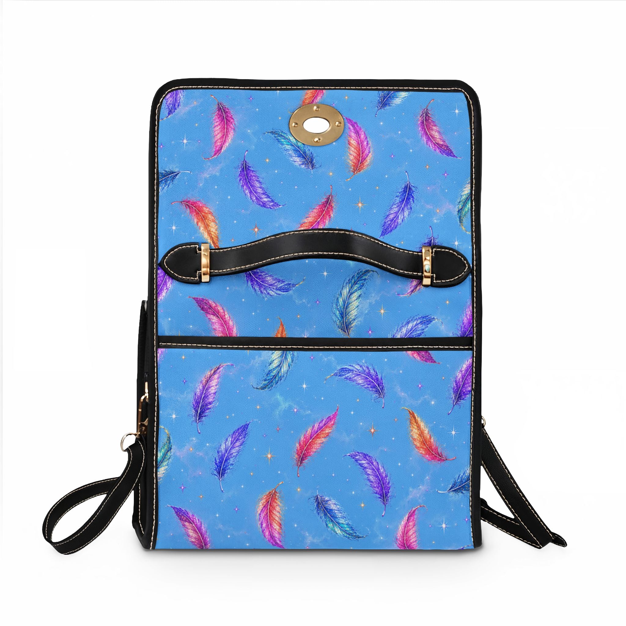 Colorful Watercolor Feathers Waterproof Canvas Bag | Blue Feather Print Tote