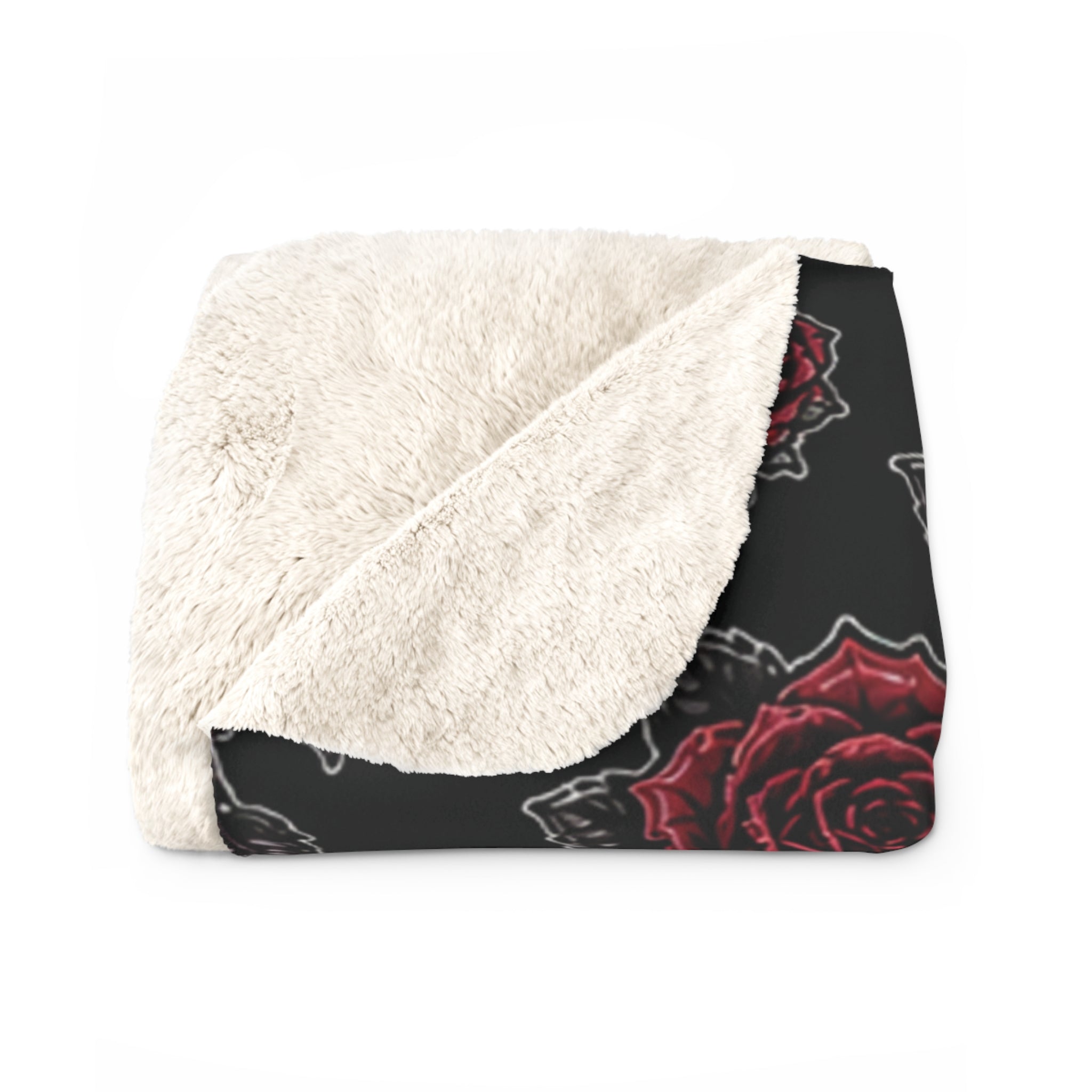 Gothic Skull and Roses Sherpa Blanket | Dark Floral Skull Throw