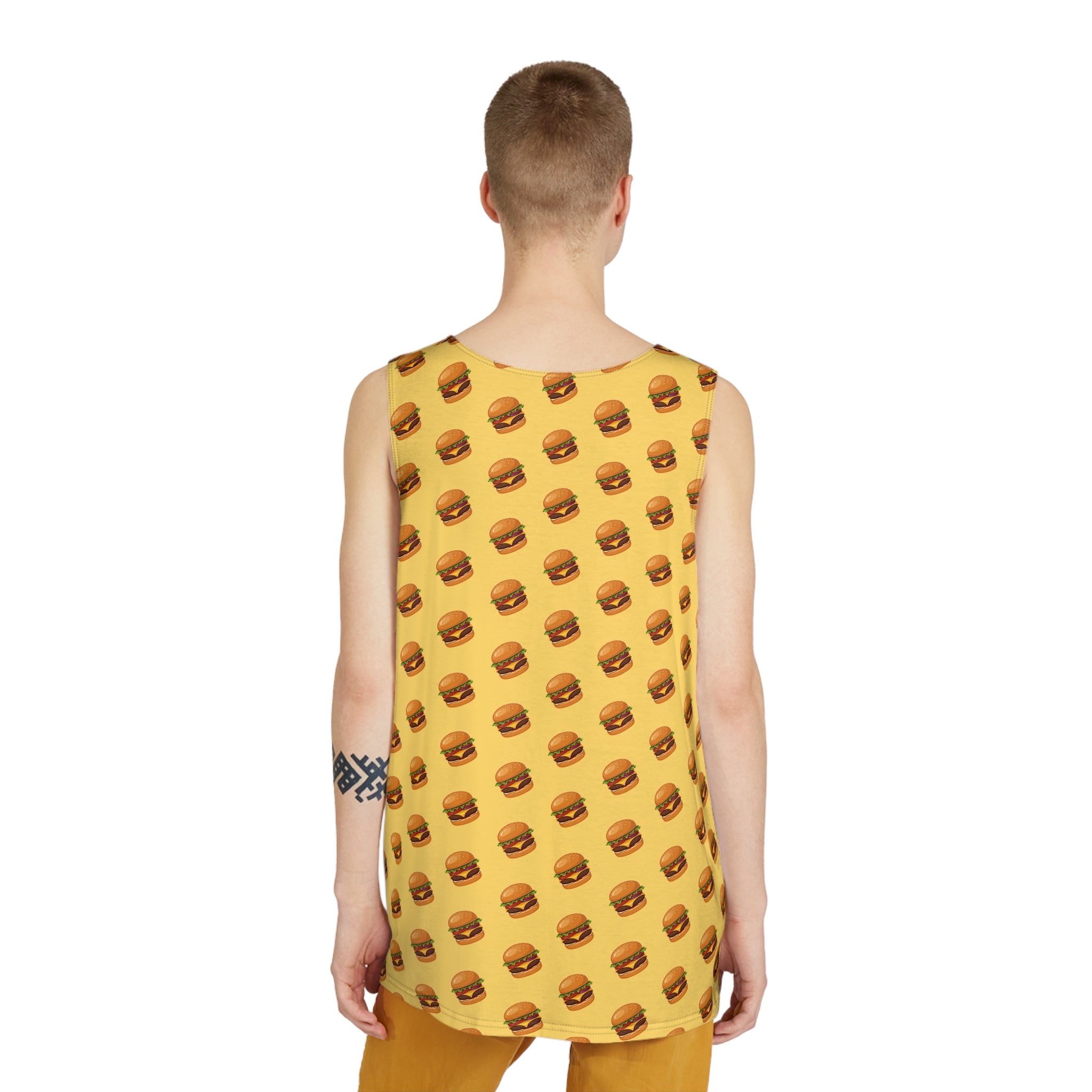 Burger Pattern Tank Top — All-Over Print Cheeseburger Graphic Men’s Tank