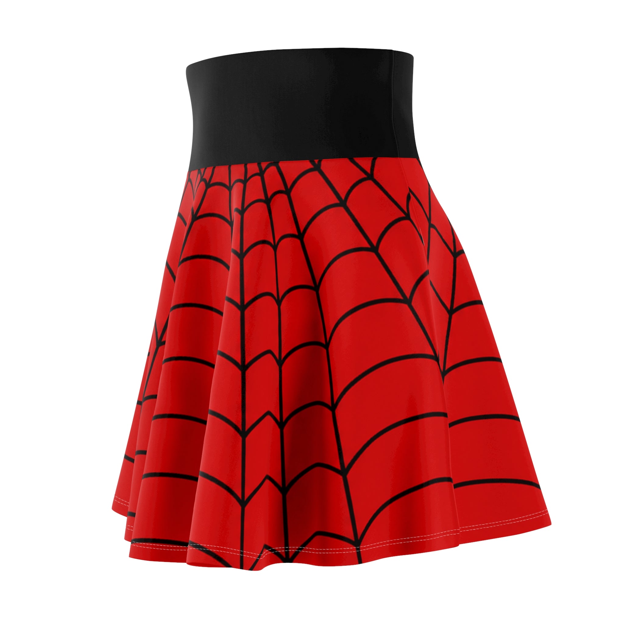 Red Spiderweb Skater Skirt — Women's Comic-Style Cosplay & Halloween Skirt