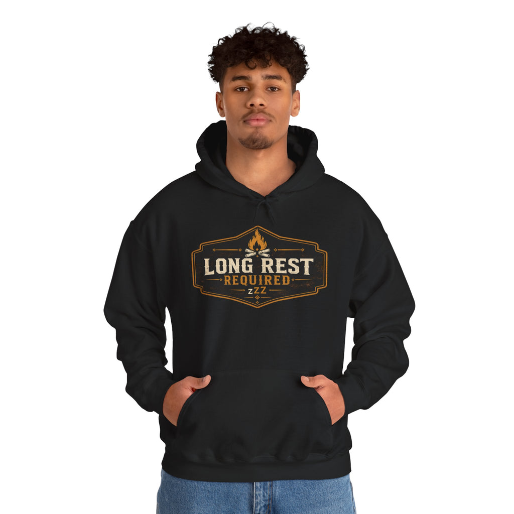 Long Rest Required Hoodie — Camping Campfire Graphic Pullover