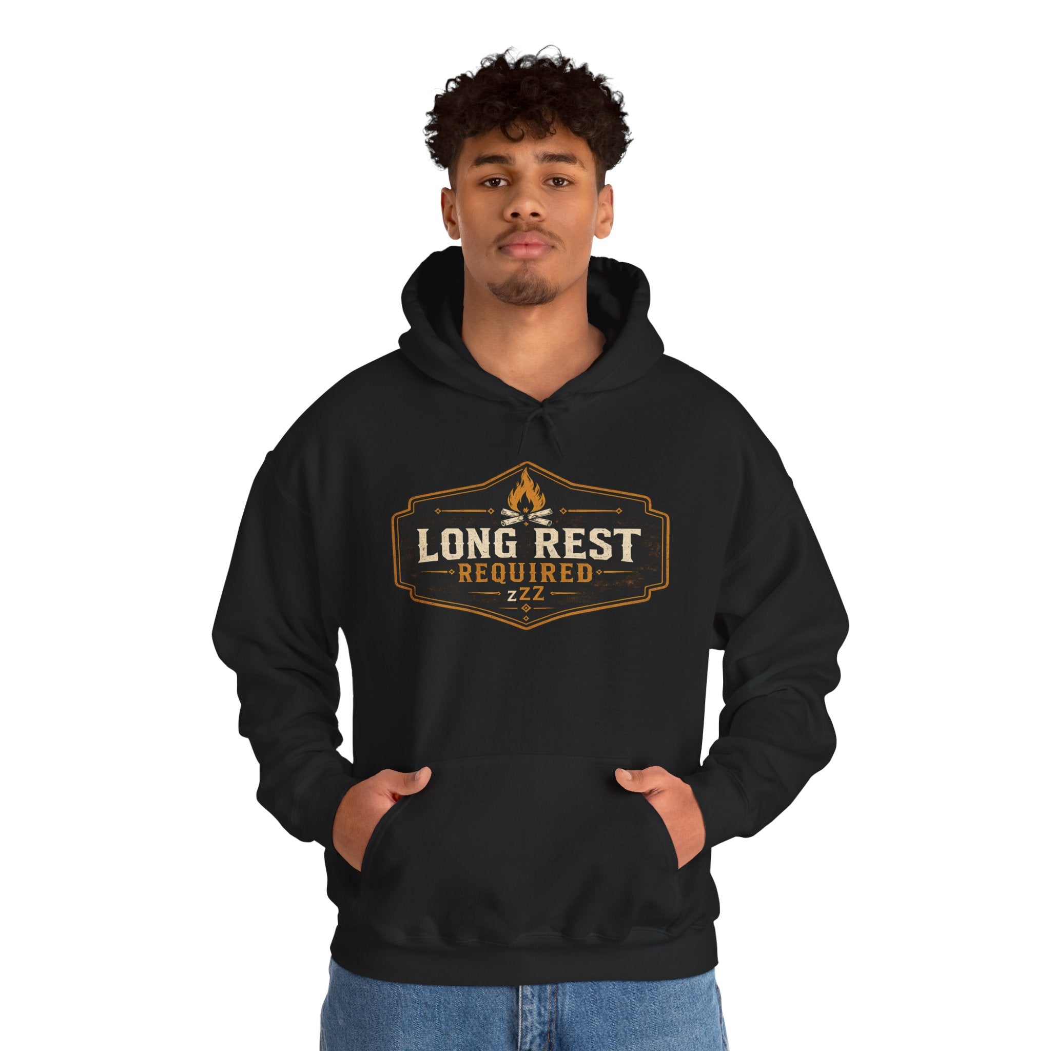 Long Rest Required Hoodie — Camping Campfire Graphic Pullover