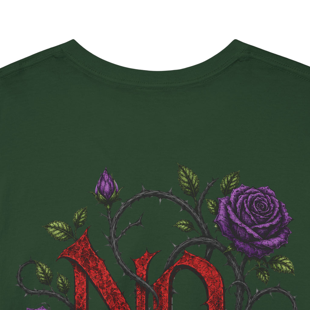 No Go Away T-Shirt | Gothic Purple Roses, Dark Floral Typography