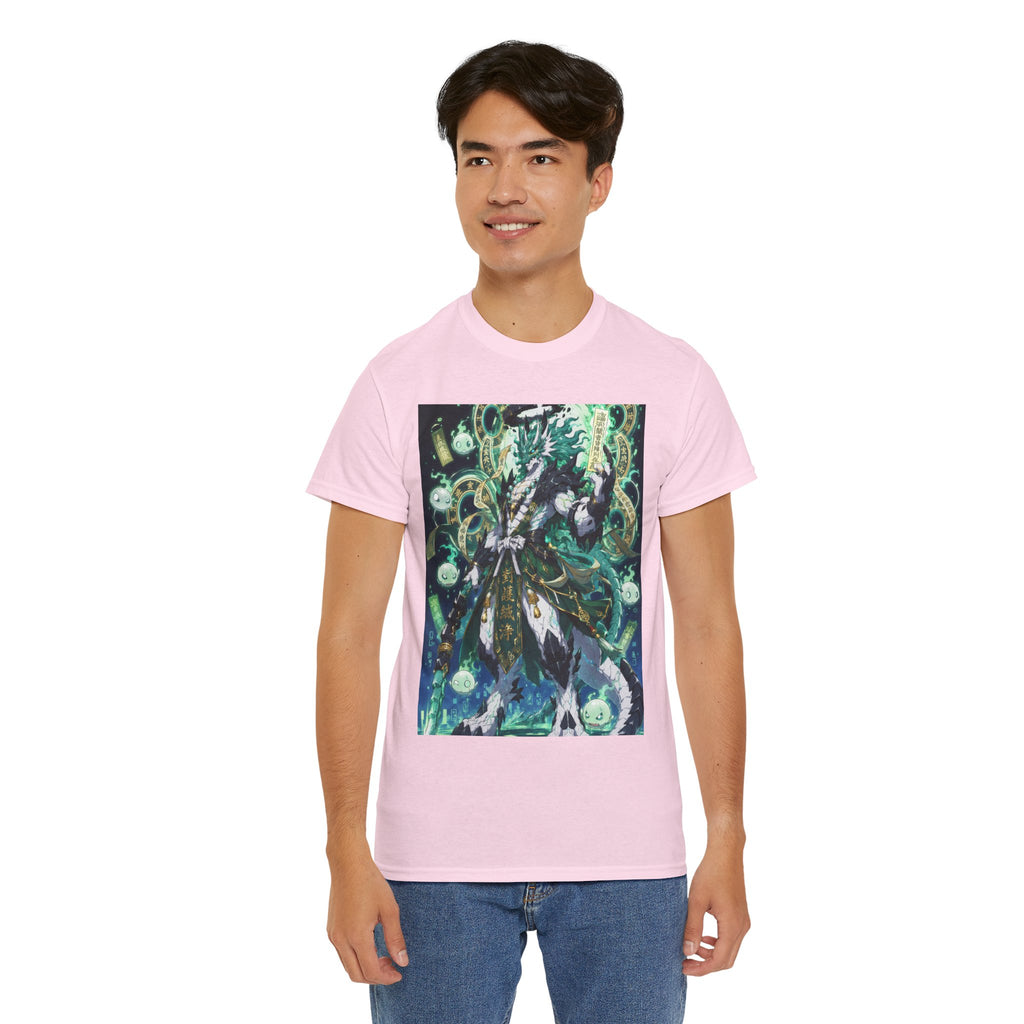 Mystic Forest Sorcerer T-Shirt | Fantasy Mage Illustration, Green Aura