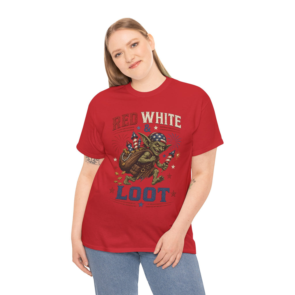 Red White & Loot Goblin Illustration Tee | Patriotic Fourth of July Shirt