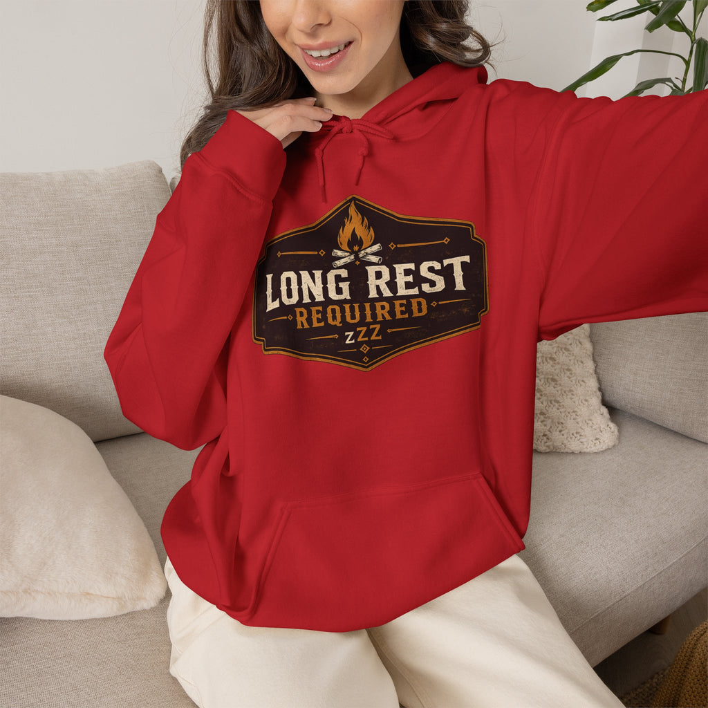 Long Rest Required Hoodie — Camping Campfire Graphic Pullover