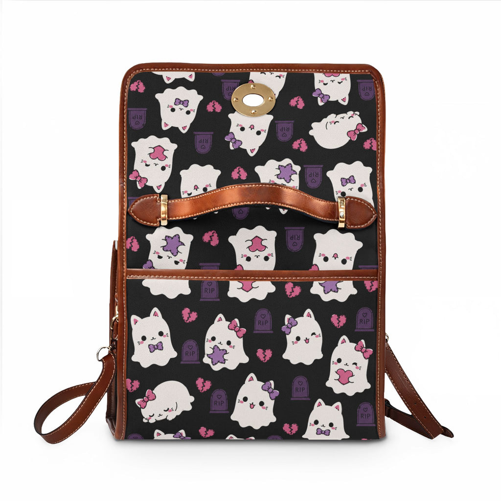 Kawaii Ghost Cats Waterproof Canvas Bag | Halloween Cat Pattern Tote