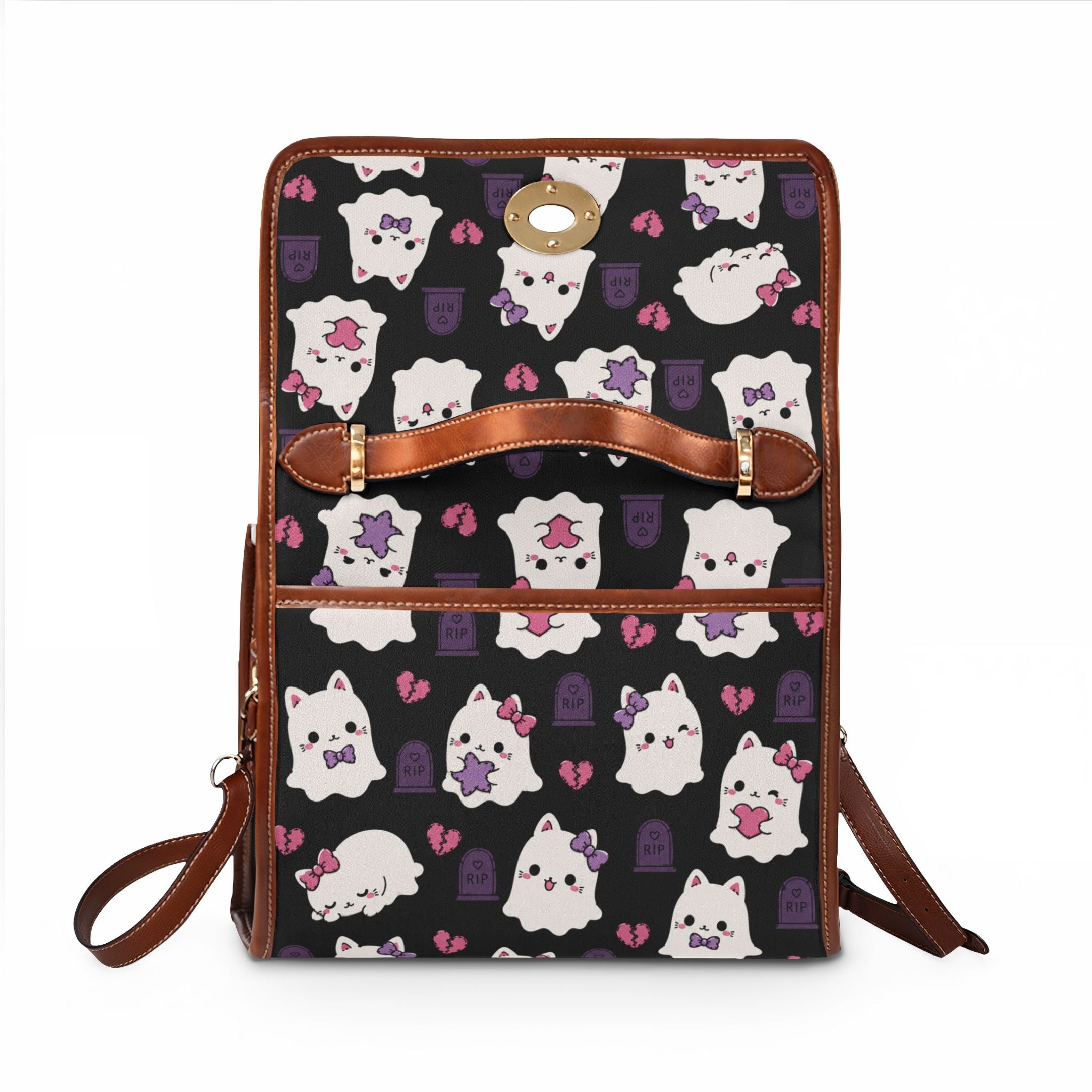 Kawaii Ghost Cats Waterproof Canvas Bag | Halloween Cat Pattern Tote