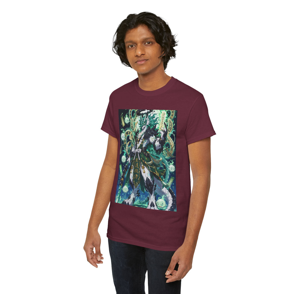 Mystic Forest Sorcerer T-Shirt | Fantasy Mage Illustration, Green Aura