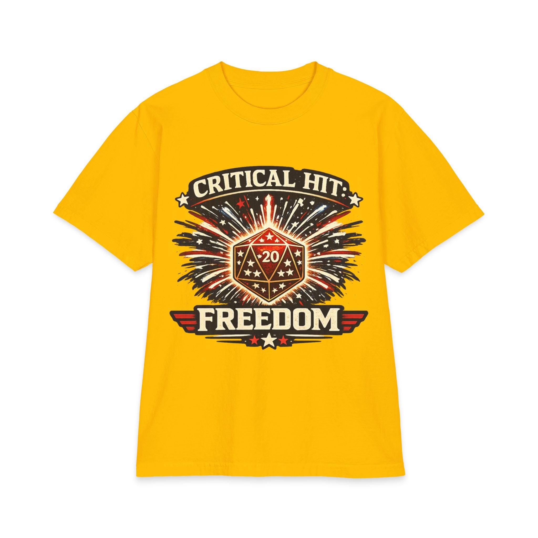 Critical Hit Freedom T-Shirt | D20 Dice Fireworks RPG Gaming