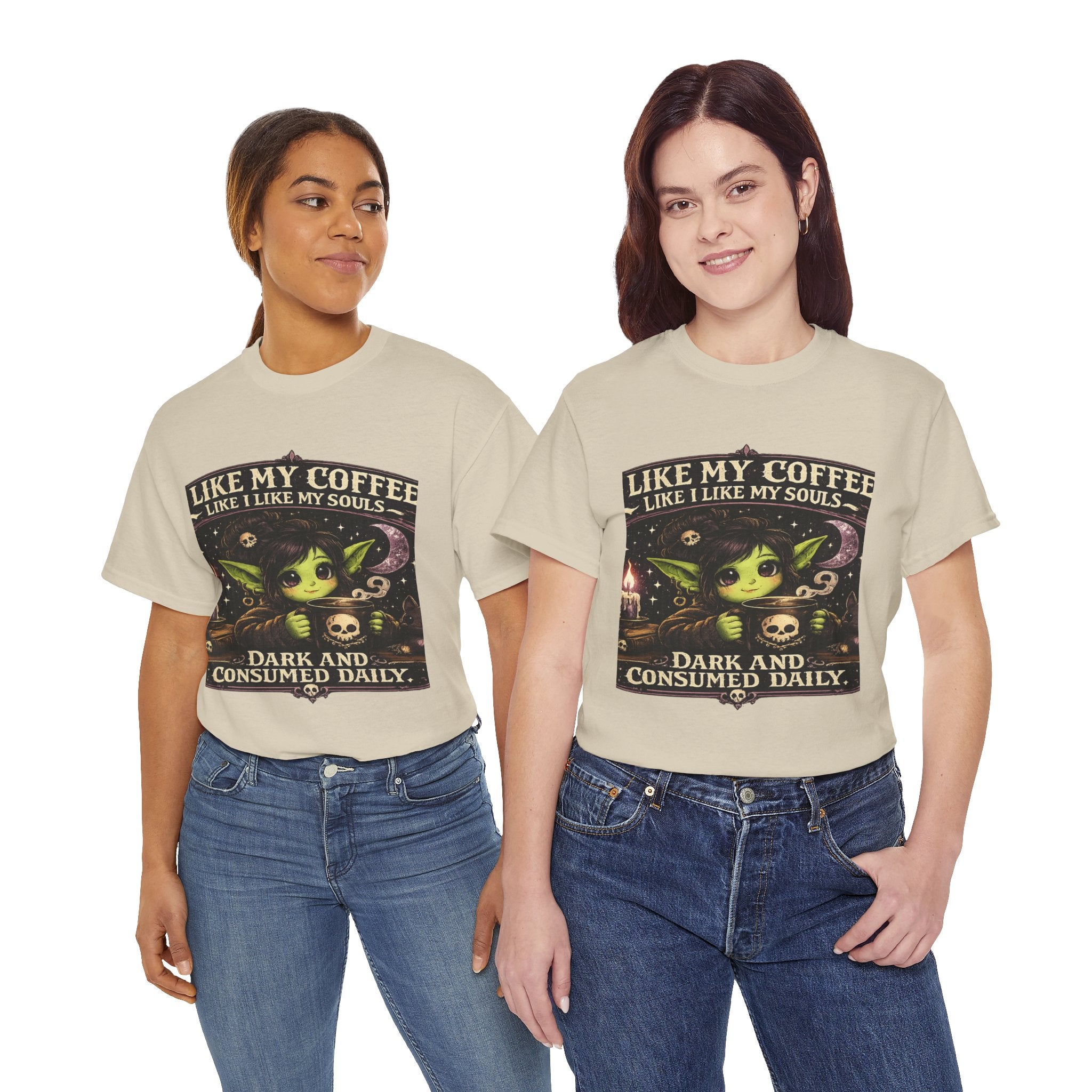 Like My Coffee Tee — "Like My Coffee Like I Like My Souls: Dark and Consumed Daily" Gothic Graphic T-Shirt