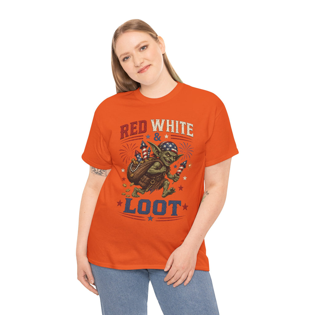 Red White & Loot Goblin Illustration Tee | Patriotic Fourth of July Shirt
