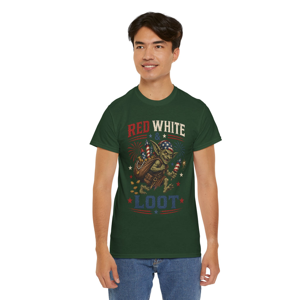 Red White & Loot Goblin Illustration Tee | Patriotic Fourth of July Shirt