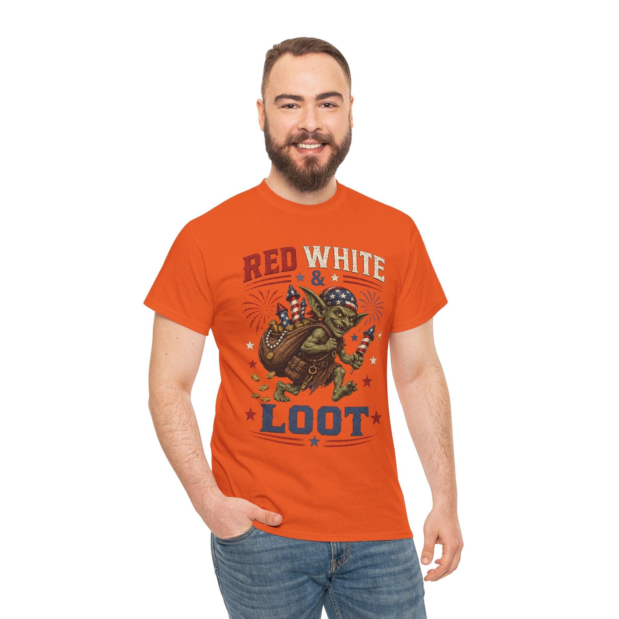 Red White & Loot Goblin Illustration Tee | Patriotic Fourth of July Shirt