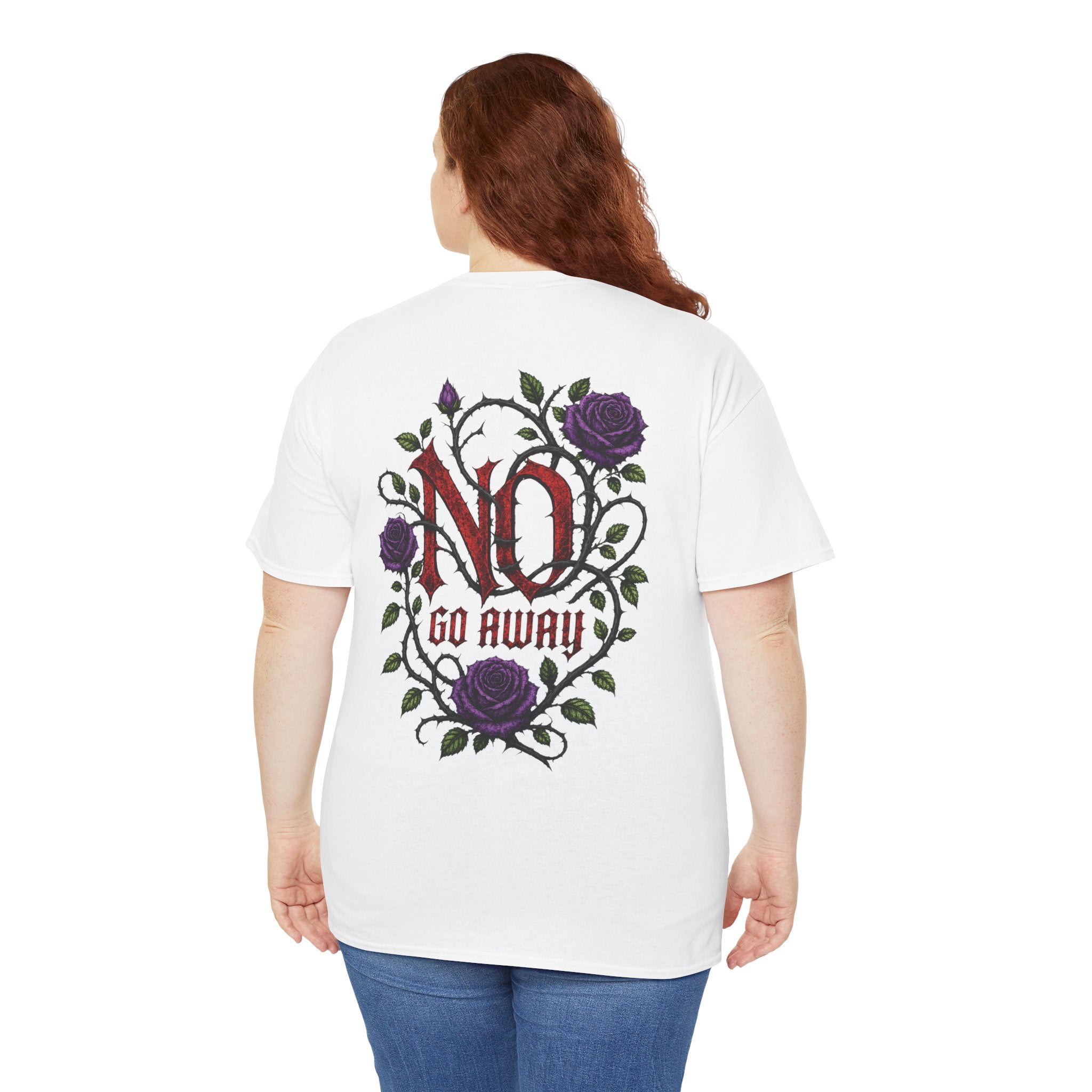 No Go Away T-Shirt | Gothic Purple Roses, Dark Floral Typography