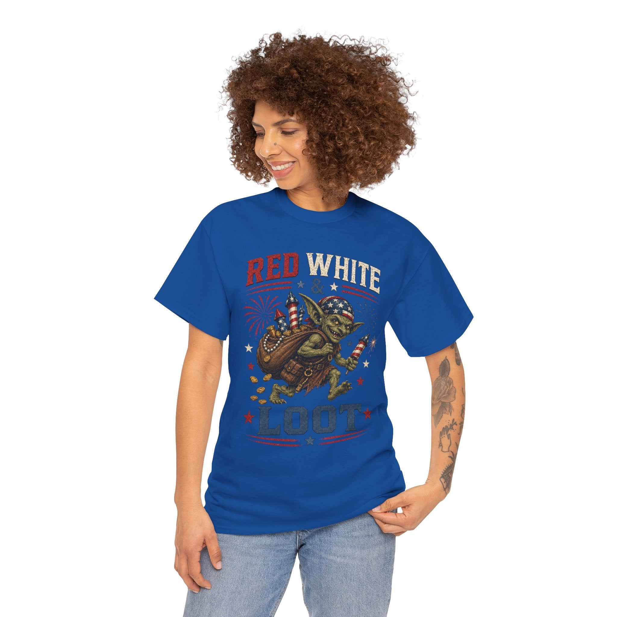 Red White & Loot Goblin Illustration Tee | Patriotic Fourth of July Shirt