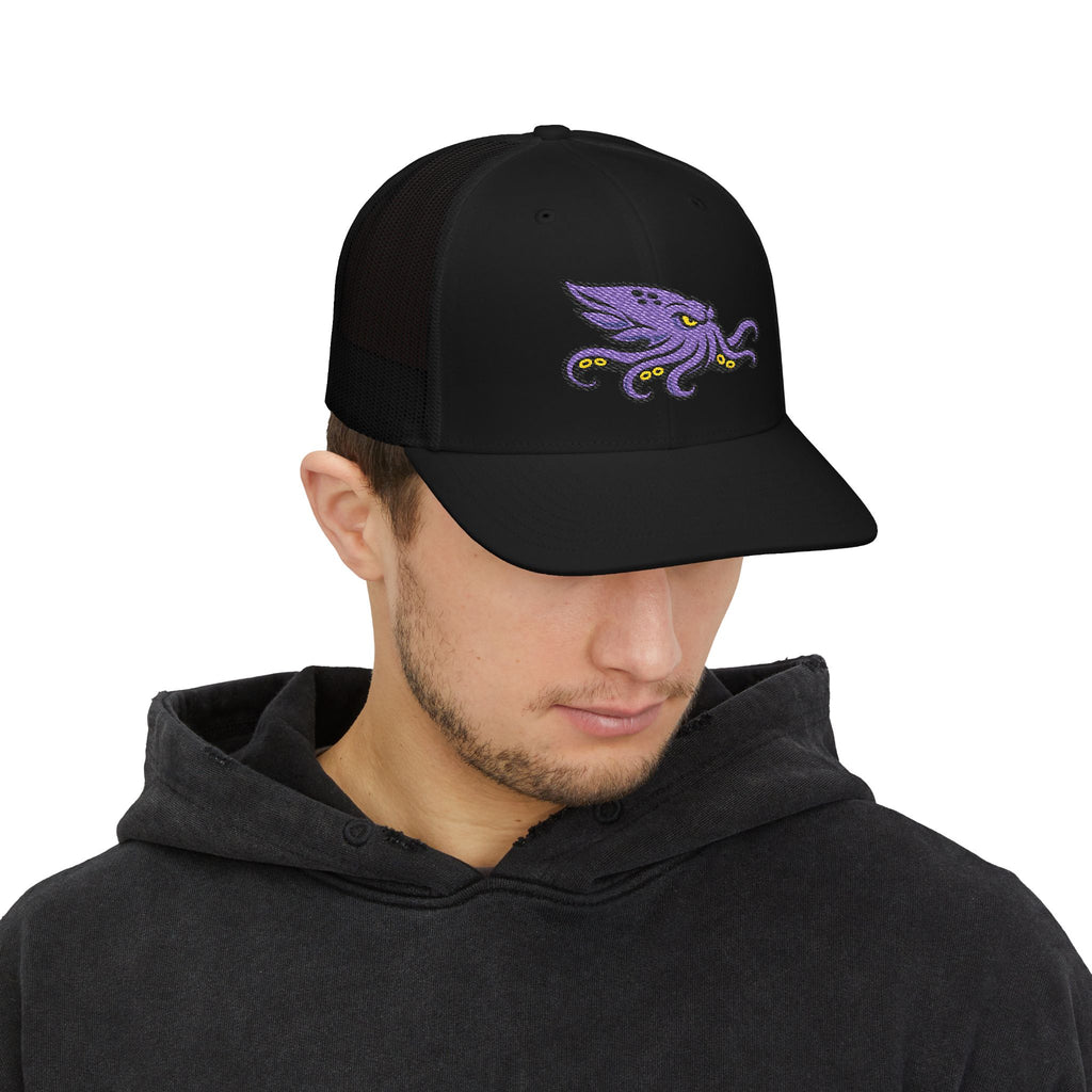 Purple Kraken Embroidered Snapback Trucker Cap | Nautical Sea Creature /Kraken
