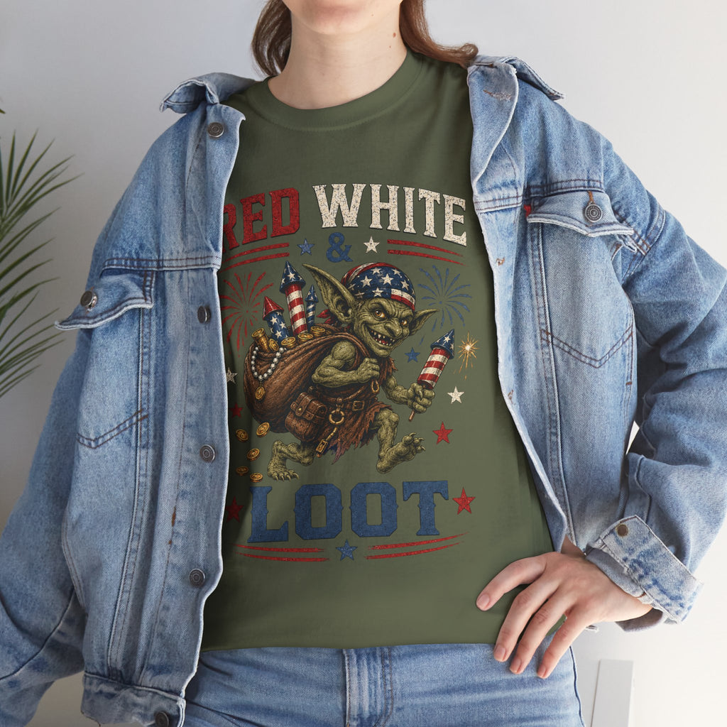 Red White & Loot Goblin Illustration Tee | Patriotic Fourth of July Shirt
