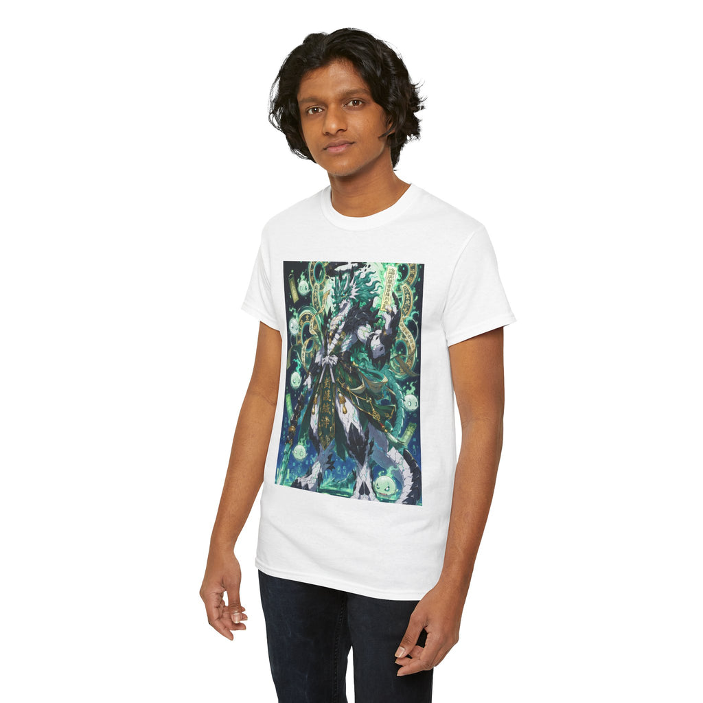 Mystic Forest Sorcerer T-Shirt | Fantasy Mage Illustration, Green Aura