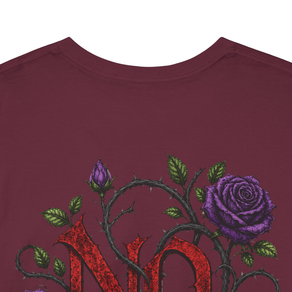 No Go Away T-Shirt | Gothic Purple Roses, Dark Floral Typography