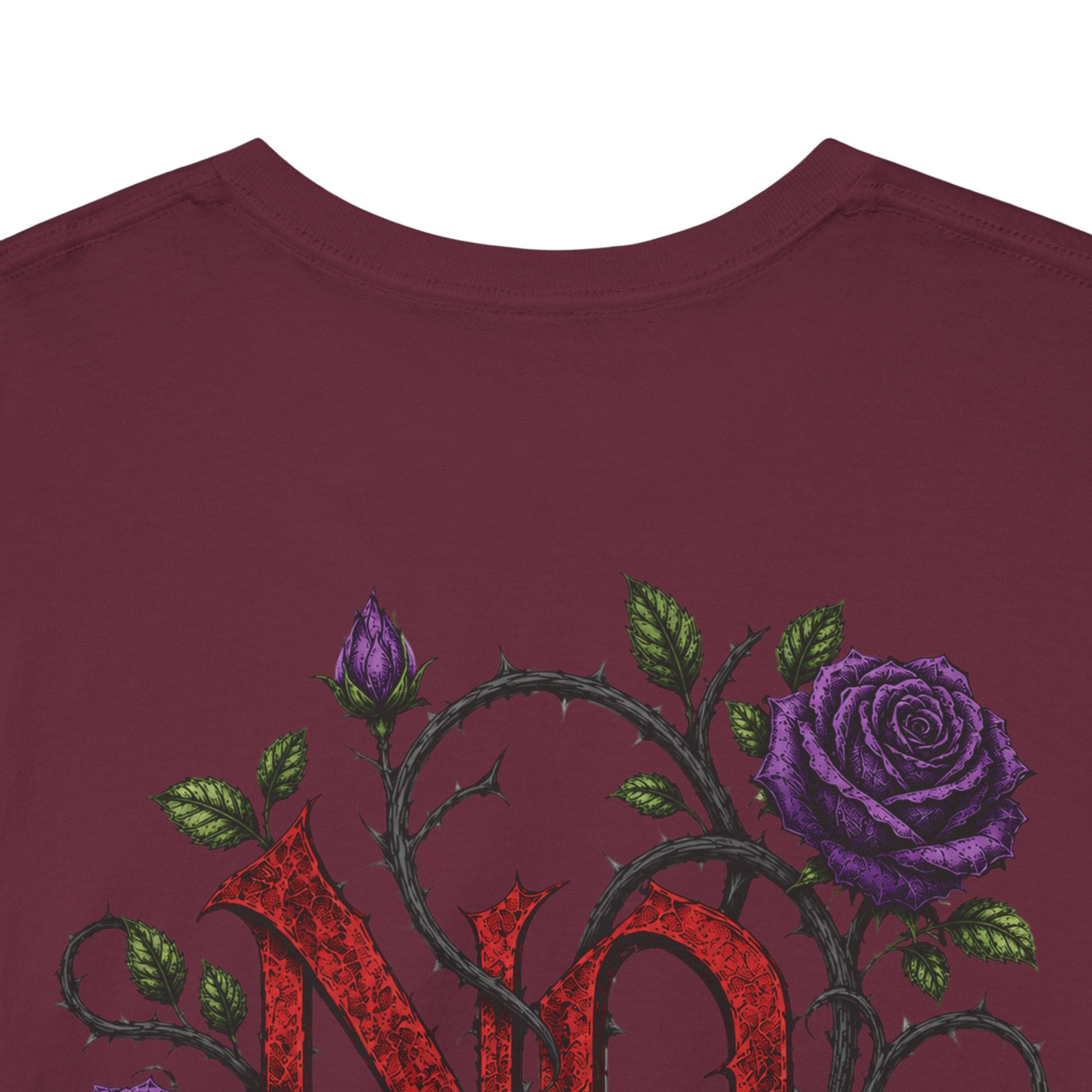 No Go Away T-Shirt | Gothic Purple Roses, Dark Floral Typography