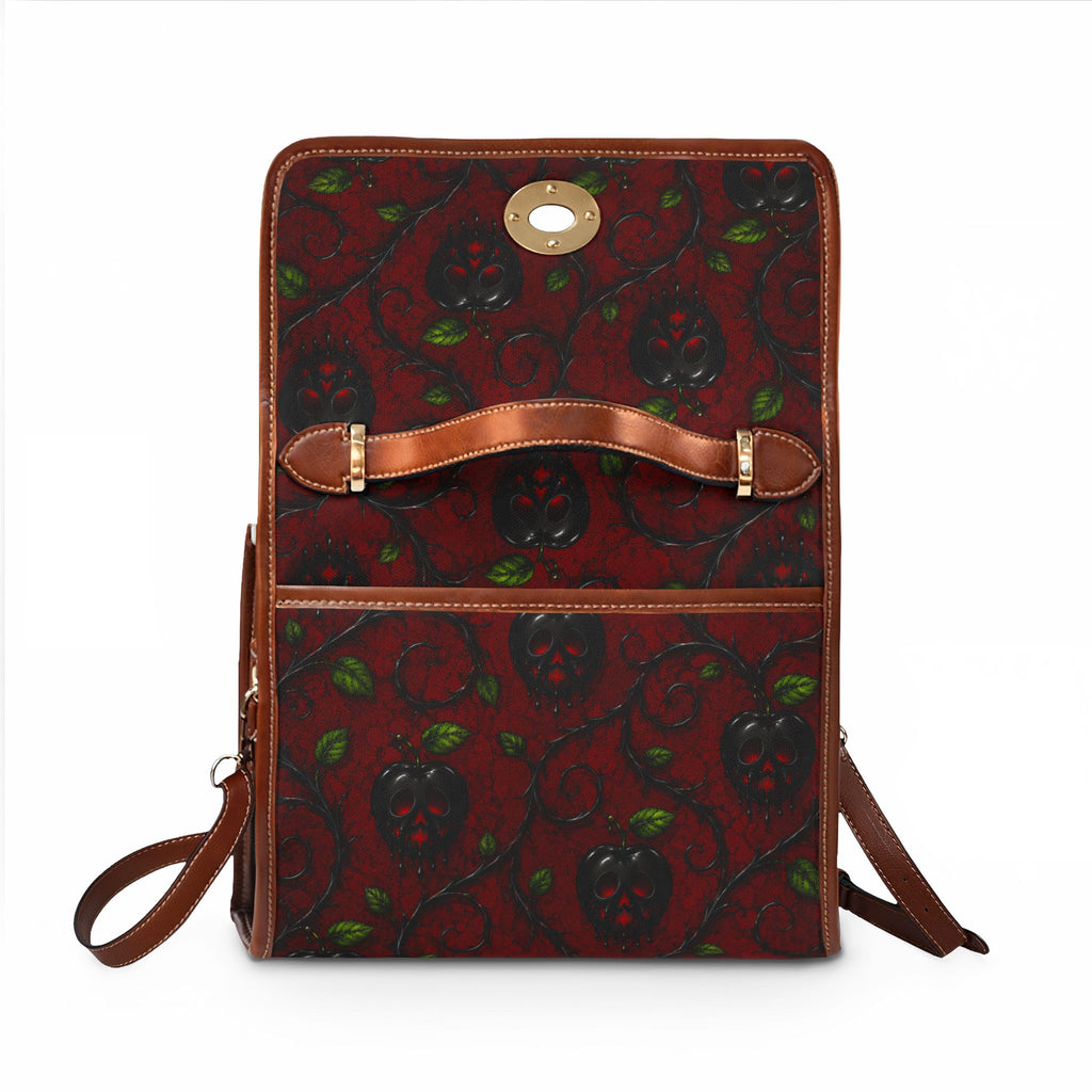 Dark Red Strawberry Vine Waterproof Canvas Bag | Vintage Floral Pattern