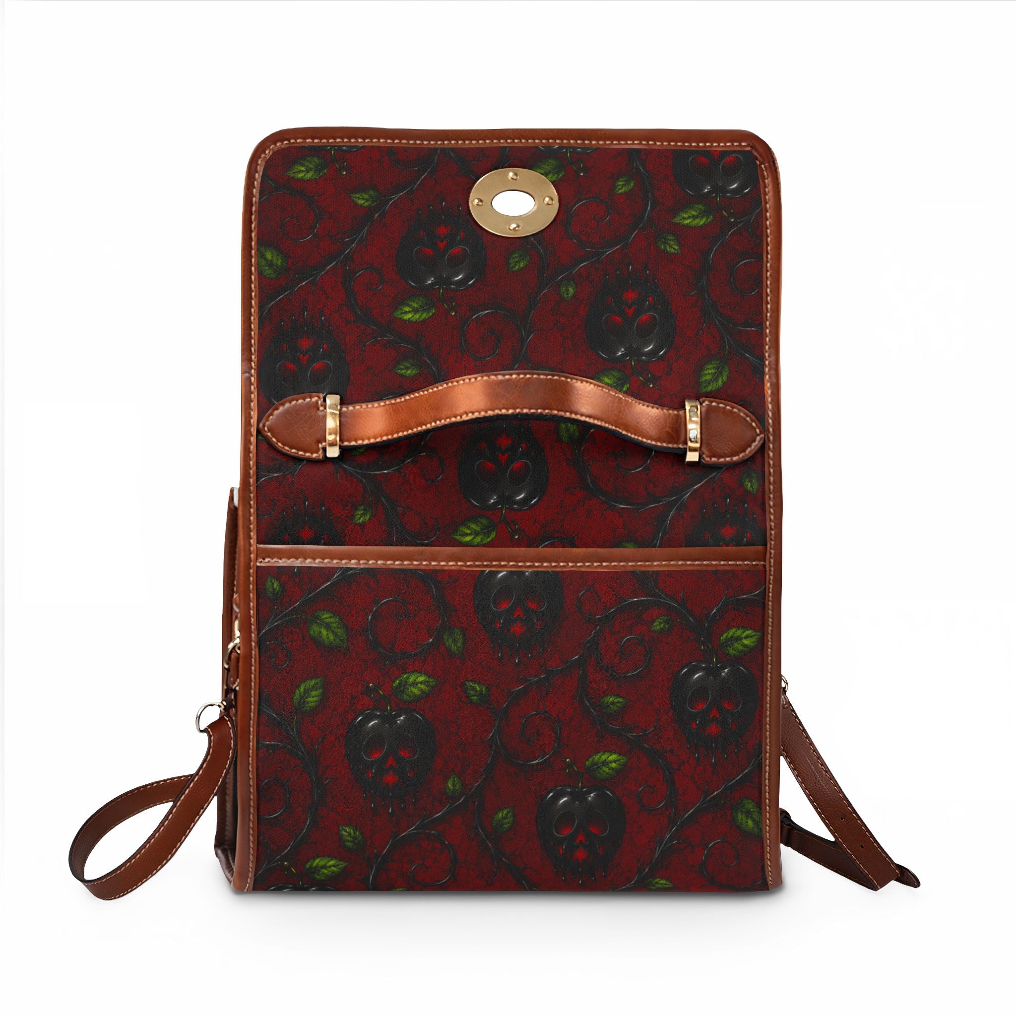 Dark Red Strawberry Vine Waterproof Canvas Bag | Vintage Floral Pattern