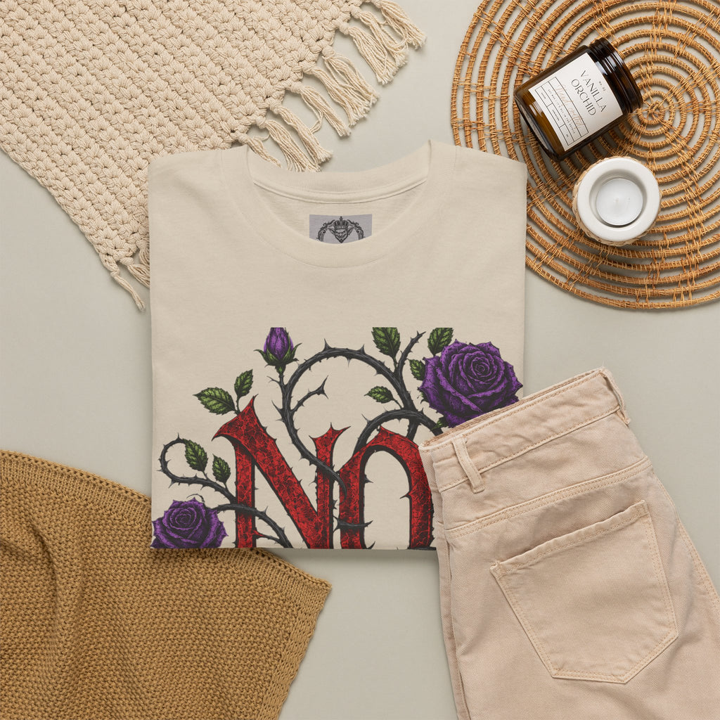 No Go Away T-Shirt | Gothic Purple Roses, Dark Floral Typography