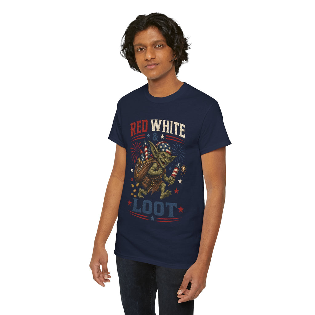 Red White & Loot Goblin Illustration Tee | Patriotic Fourth of July Shirt