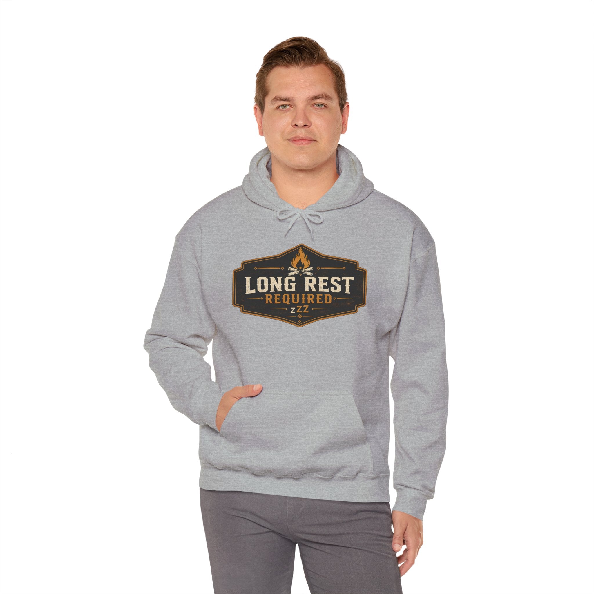 Long Rest Required Hoodie — Camping Campfire Graphic Pullover