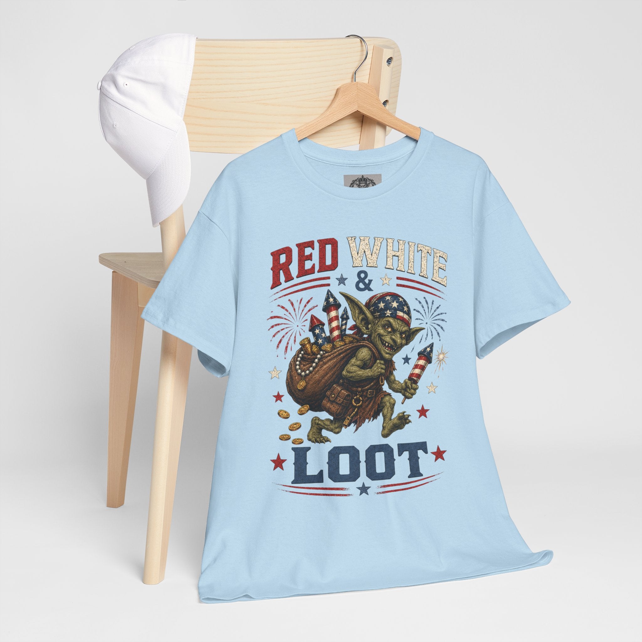 Red White & Loot Goblin Illustration Tee | Patriotic Fourth of July Shirt