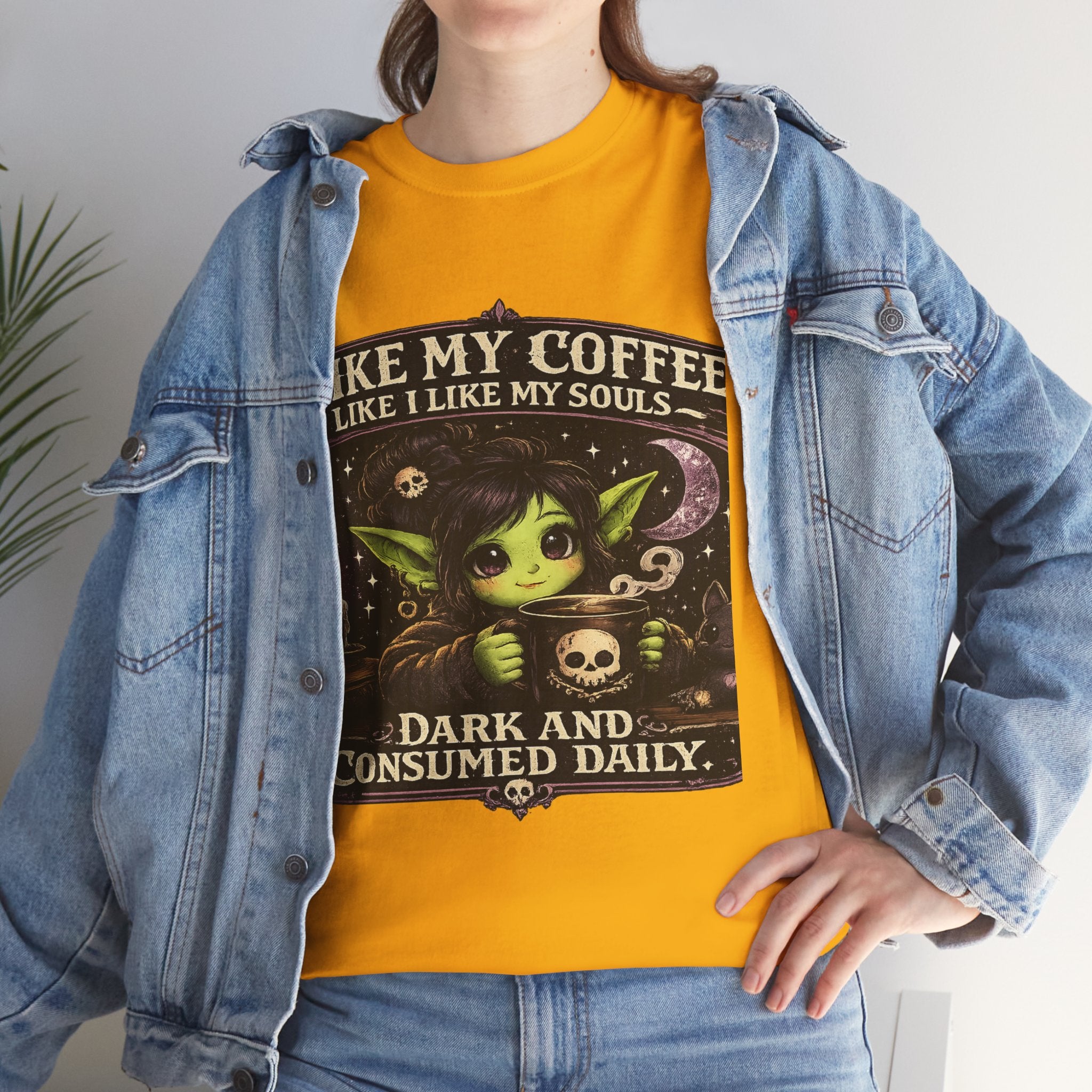 Like My Coffee Tee — "Like My Coffee Like I Like My Souls: Dark and Consumed Daily" Gothic Graphic T-Shirt