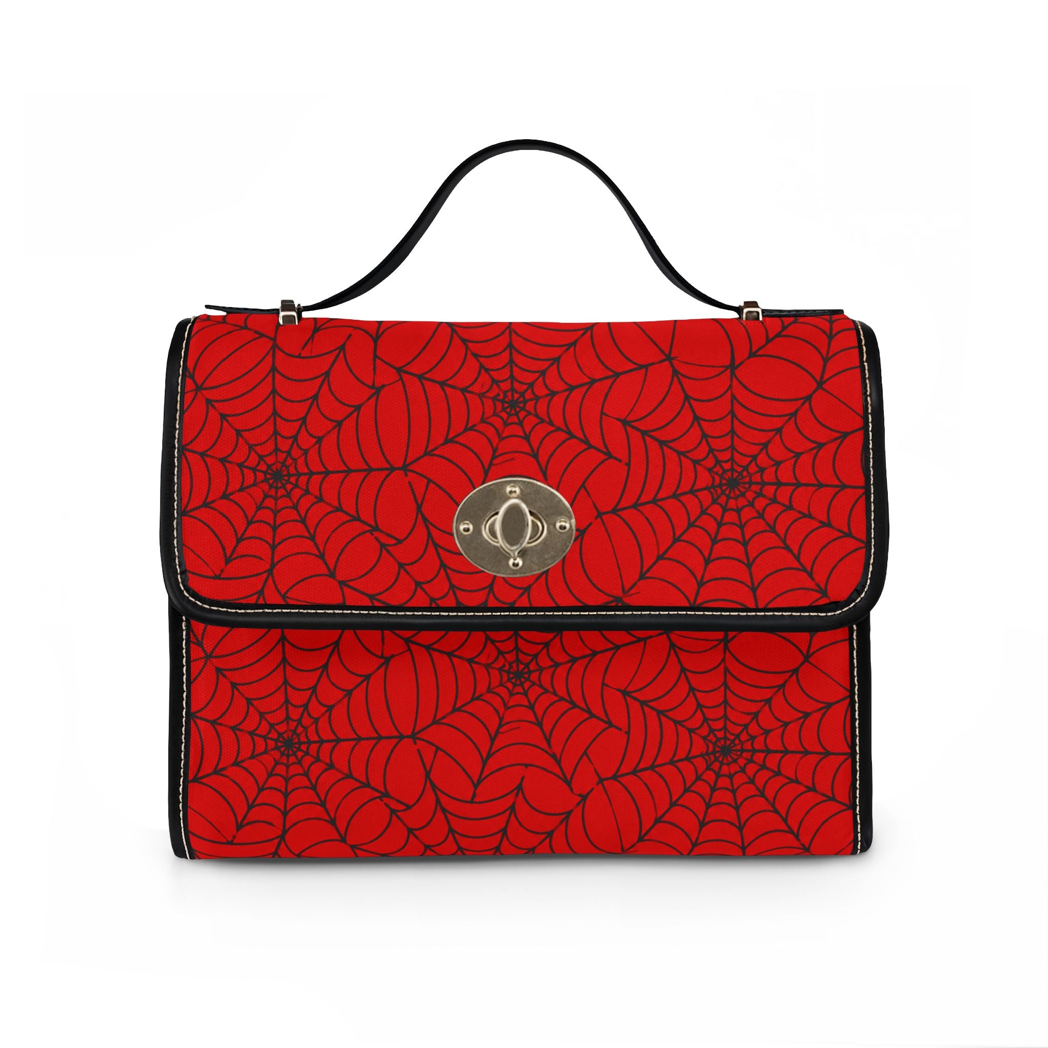 Red Spiderweb Pattern Waterproof Canvas Bag | Gothic Halloween Handbag