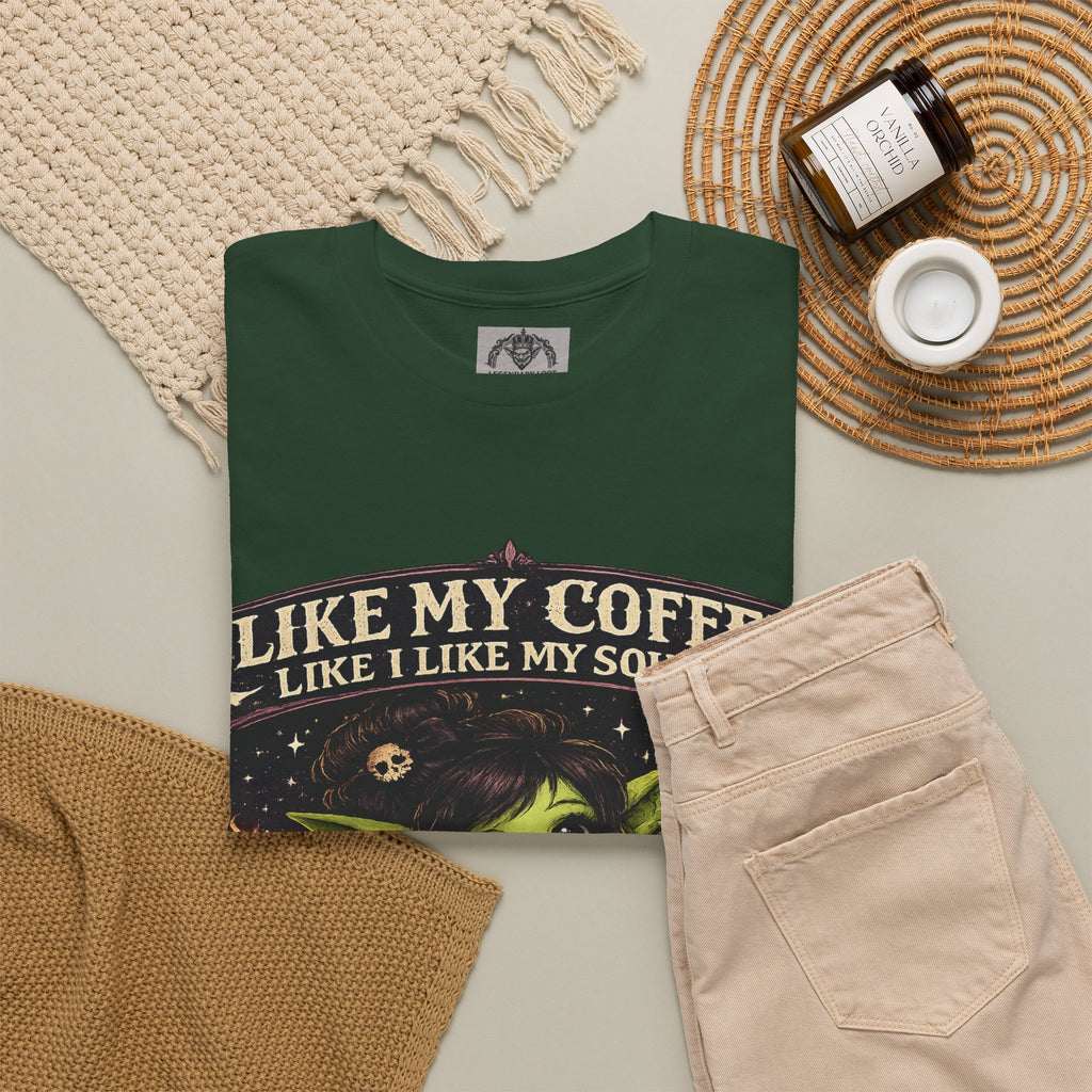 Like My Coffee Tee — "Like My Coffee Like I Like My Souls: Dark and Consumed Daily" Gothic Graphic T-Shirt