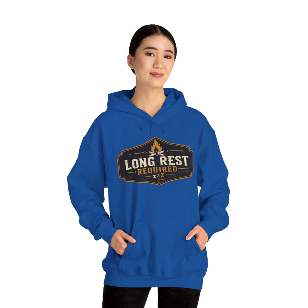 Long Rest Required Hoodie — Camping Campfire Graphic Pullover