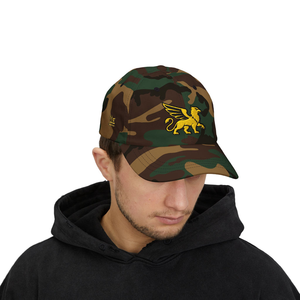 Golden Griffin Embroidered Cap | White Classic Dad Cap