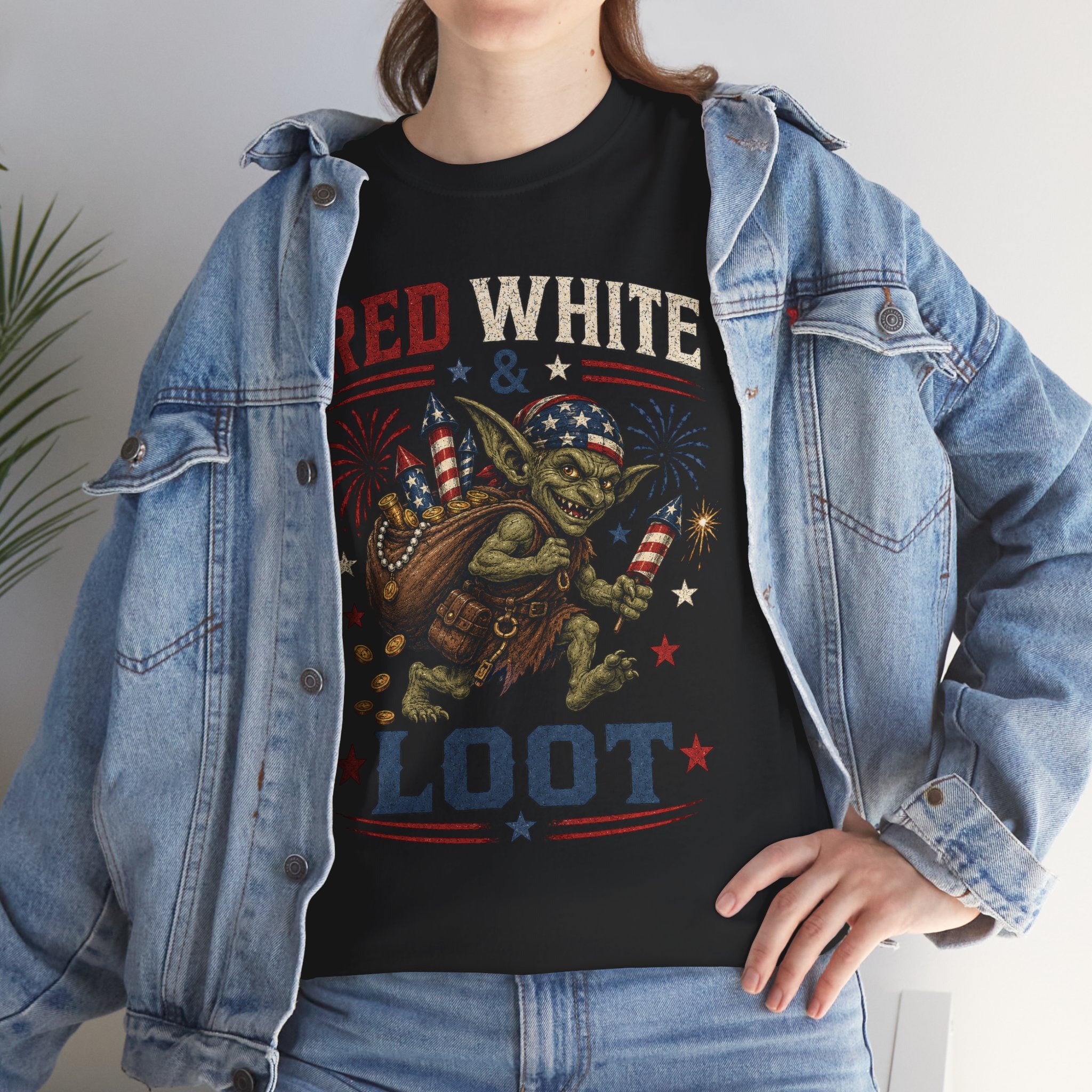 Red White & Loot Goblin Illustration Tee | Patriotic Fourth of July Shirt