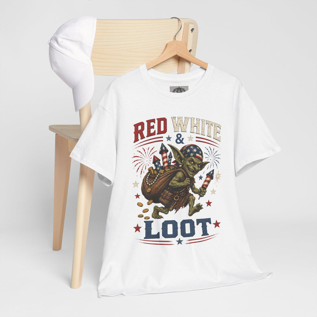Red White & Loot Goblin Illustration Tee | Patriotic Fourth of July Shirt