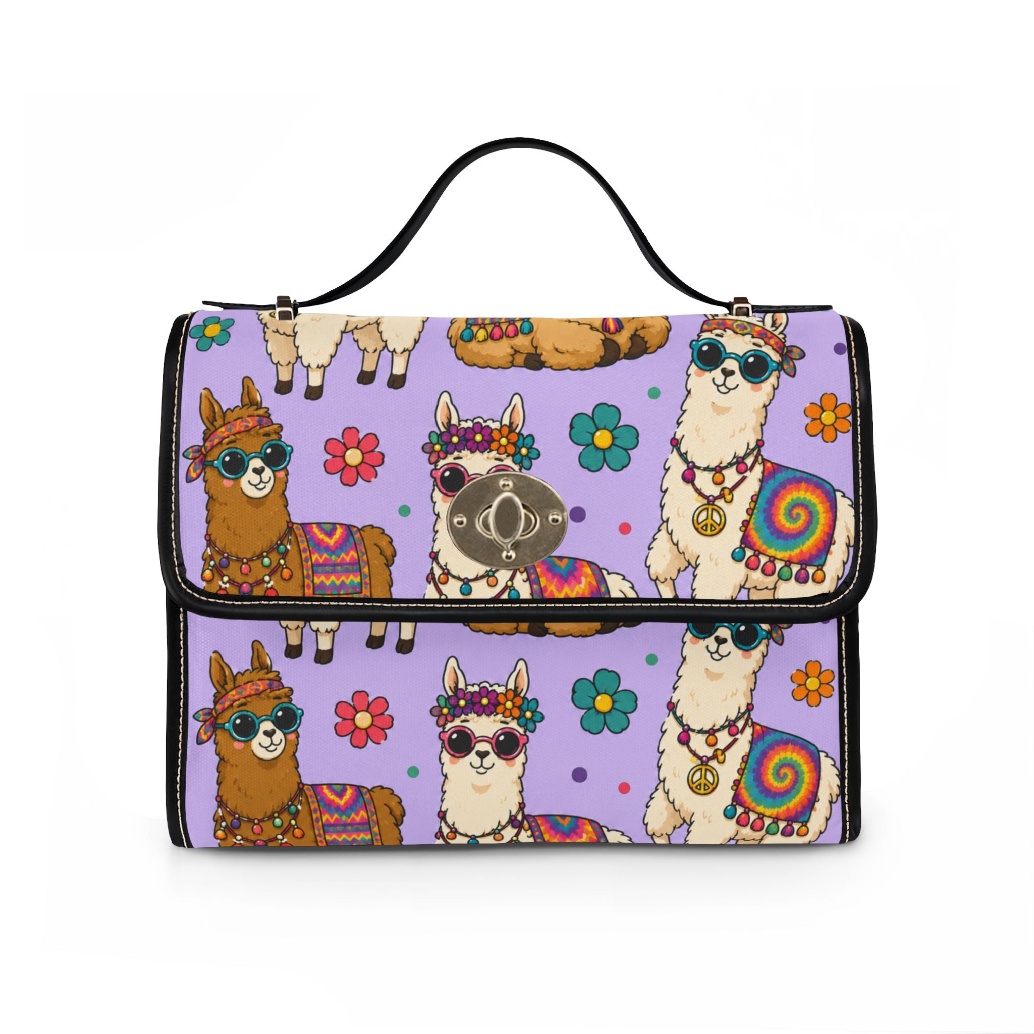 Colorful Hippie Llama Pattern Waterproof Canvas Bag | Lavender Llama Tote
