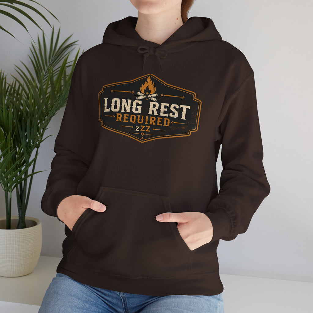 Long Rest Required Hoodie — Camping Campfire Graphic Pullover
