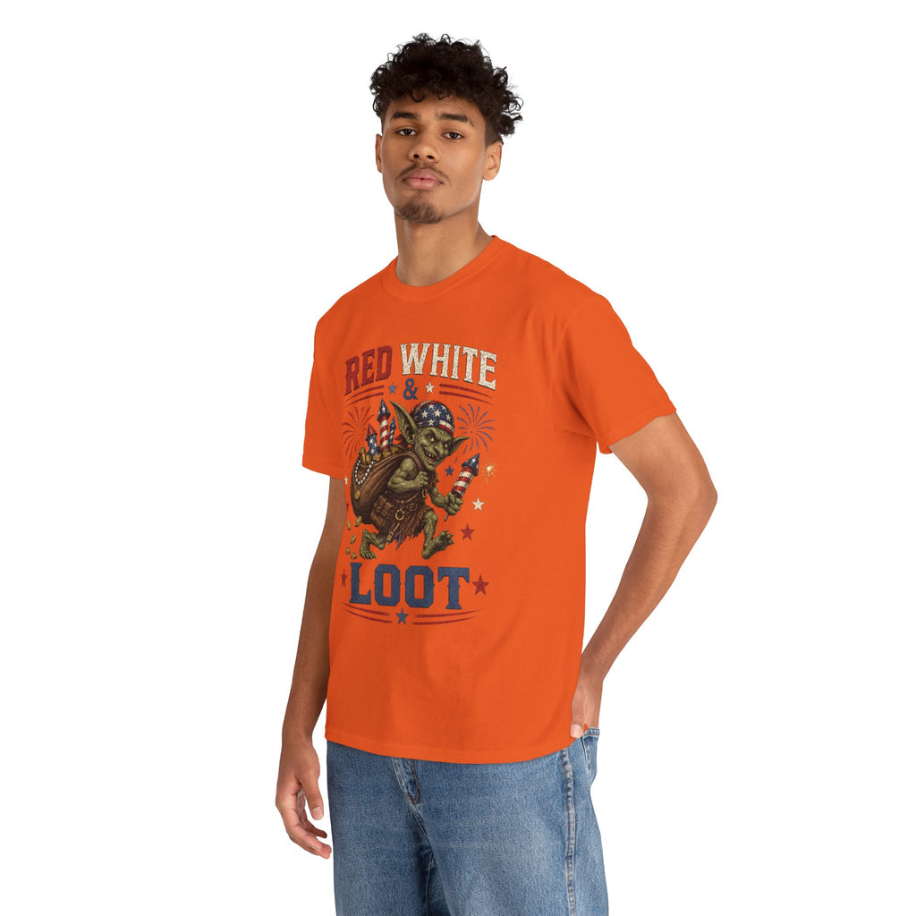 Red White & Loot Goblin Illustration Tee | Patriotic Fourth of July Shirt